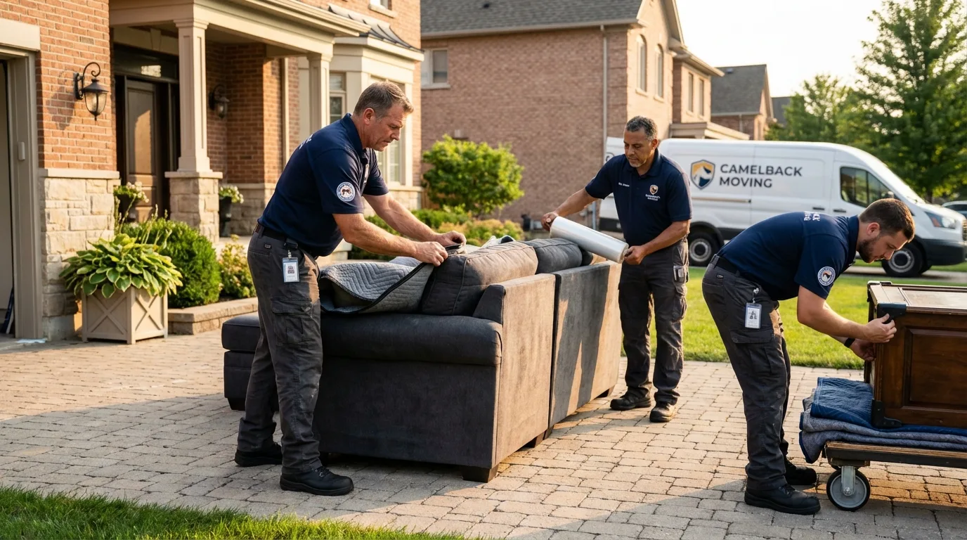 Large estate moving crew wrapping furniture in Cambria Heights, NY